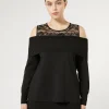Fashion Marina Rinaldi Embroidered viscose sweater BLACK