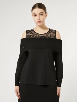 Fashion Marina Rinaldi Embroidered viscose sweater BLACK