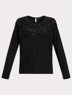 Discount Marina Rinaldi Embroidered viscose sweater BLACK