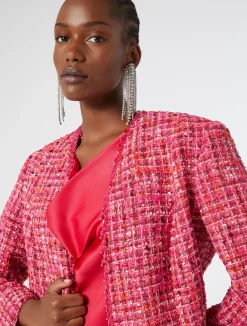 Fashion Marina Rinaldi Embroidered yarn-dyed jacket FUCHSIA