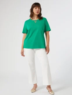 Fashion Marina Rinaldi Flared cotton bull denim trousers WHITE