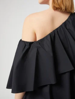 Outlet Marina Rinaldi Flounce poplin dress BLACK