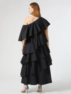 Outlet Marina Rinaldi Flounce poplin dress BLACK
