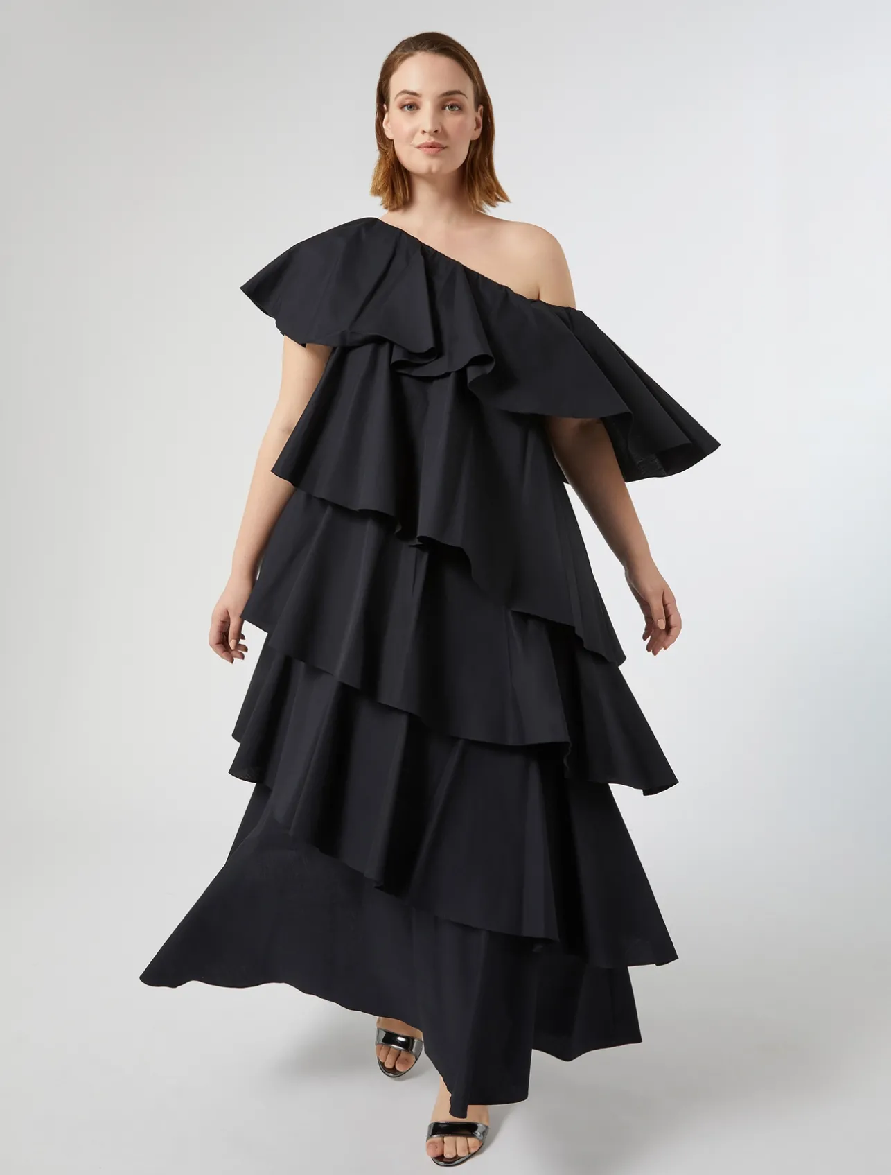 Outlet Marina Rinaldi Flounce poplin dress BLACK