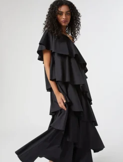 Outlet Marina Rinaldi Flounce poplin dress BLACK