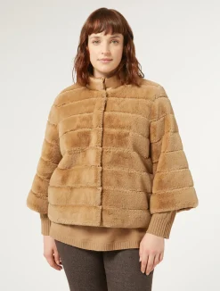Online Marina Rinaldi Jacket in fur-effect fabric and nylon canvas CAMEL