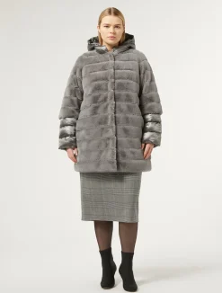 Online Marina Rinaldi Jacket in fur-effect fabric and nylon canvas MEDIUMGREY