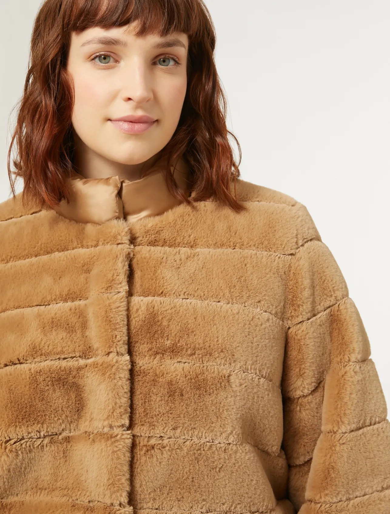 Online Marina Rinaldi Jacket in fur-effect fabric and nylon canvas CAMEL