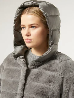 Online Marina Rinaldi Jacket in fur-effect fabric and nylon canvas MEDIUMGREY