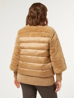 Online Marina Rinaldi Jacket in fur-effect fabric and nylon canvas CAMEL