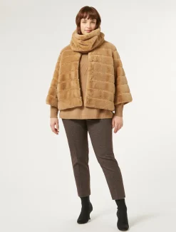 Online Marina Rinaldi Jacket in fur-effect fabric and nylon canvas CAMEL