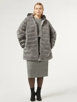 Online Marina Rinaldi Jacket in fur-effect fabric and nylon canvas MEDIUMGREY