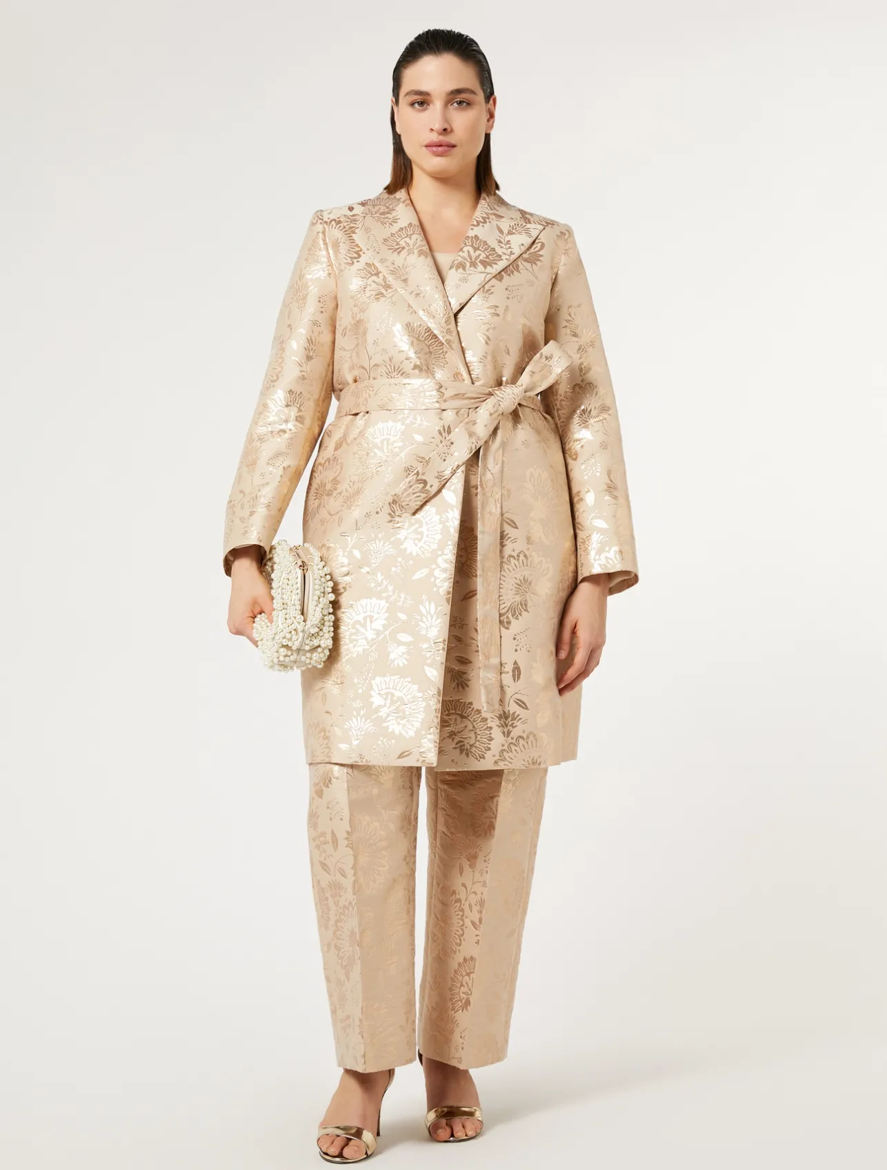 Outlet Marina Rinaldi Jacquard duster coat HONEY
