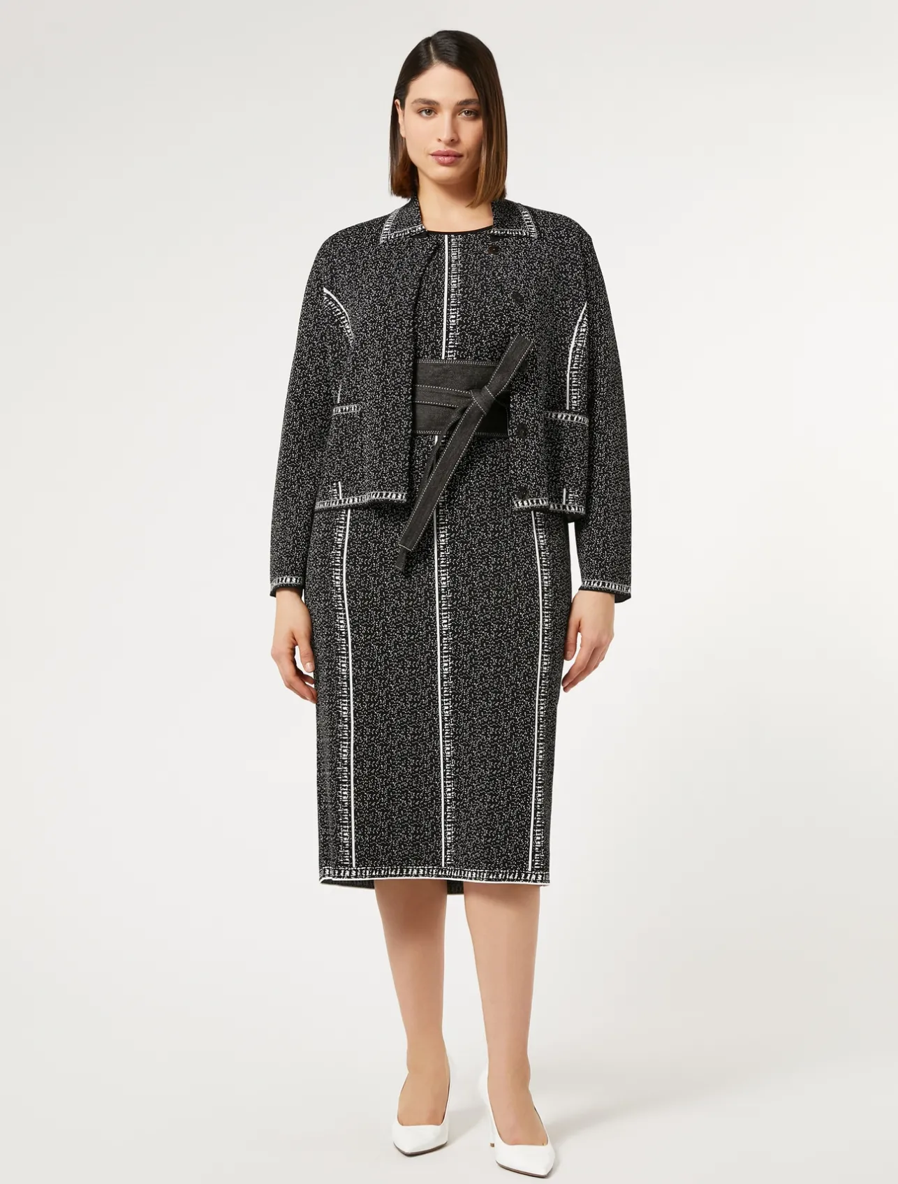 Discount Marina Rinaldi Jacquard viscose cardigan BLACKWHITE
