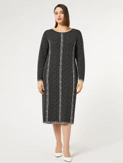 Sale Marina Rinaldi Jacquard viscose dress BLACKWHITE