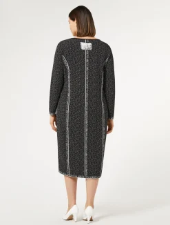 Sale Marina Rinaldi Jacquard viscose dress BLACKWHITE