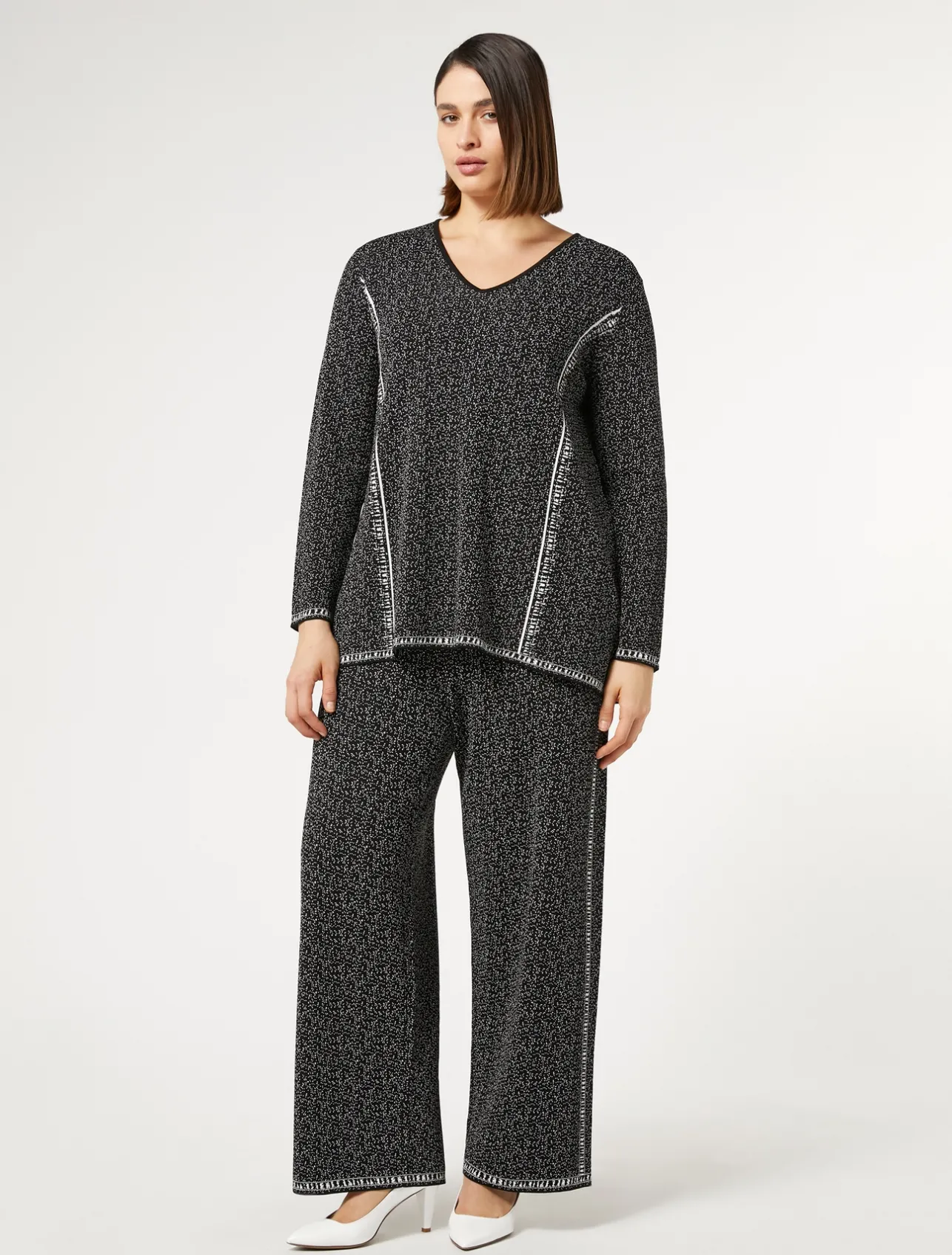 Discount Marina Rinaldi Jacquard viscose trousers BLACKWHITE