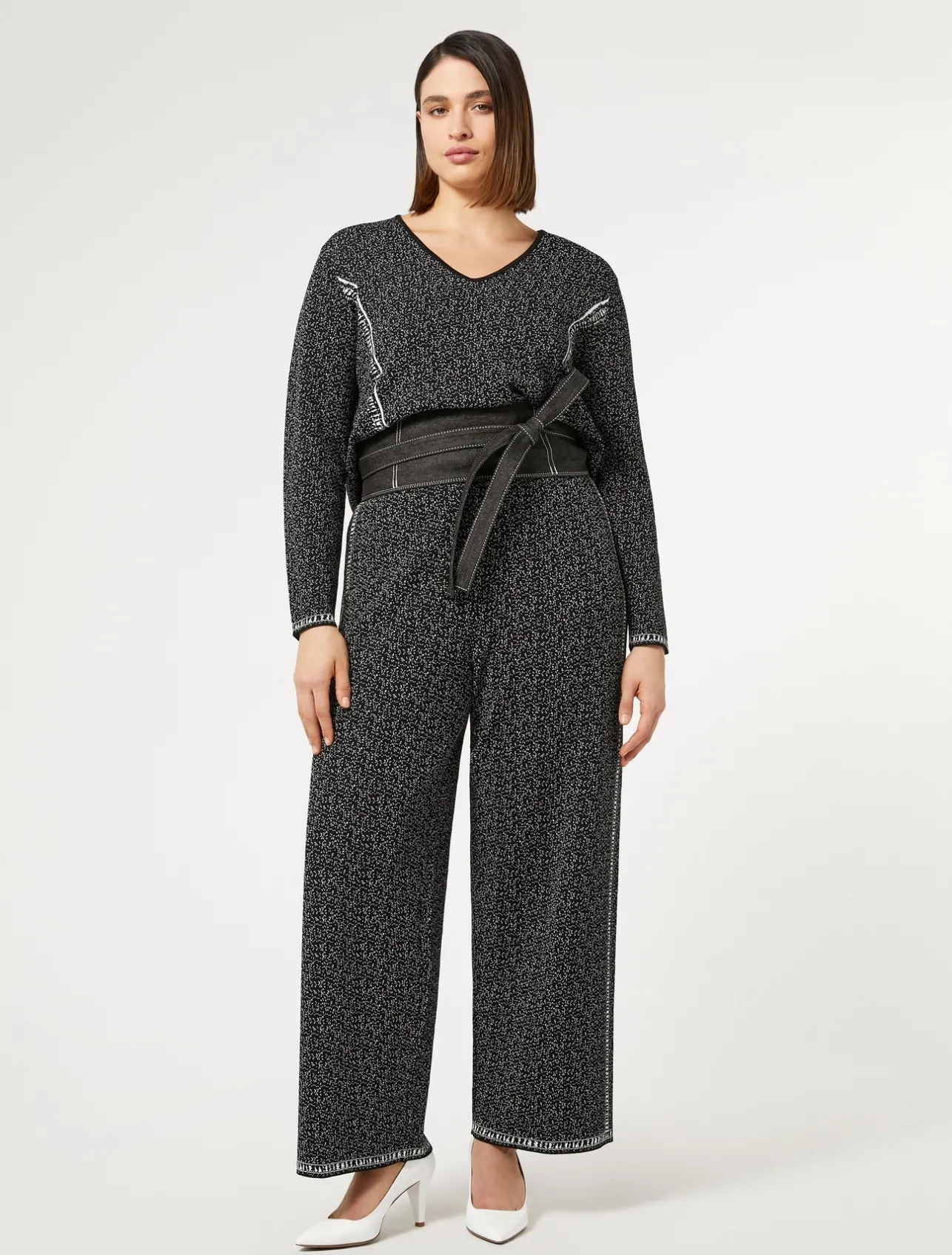 Discount Marina Rinaldi Jacquard viscose trousers BLACKWHITE