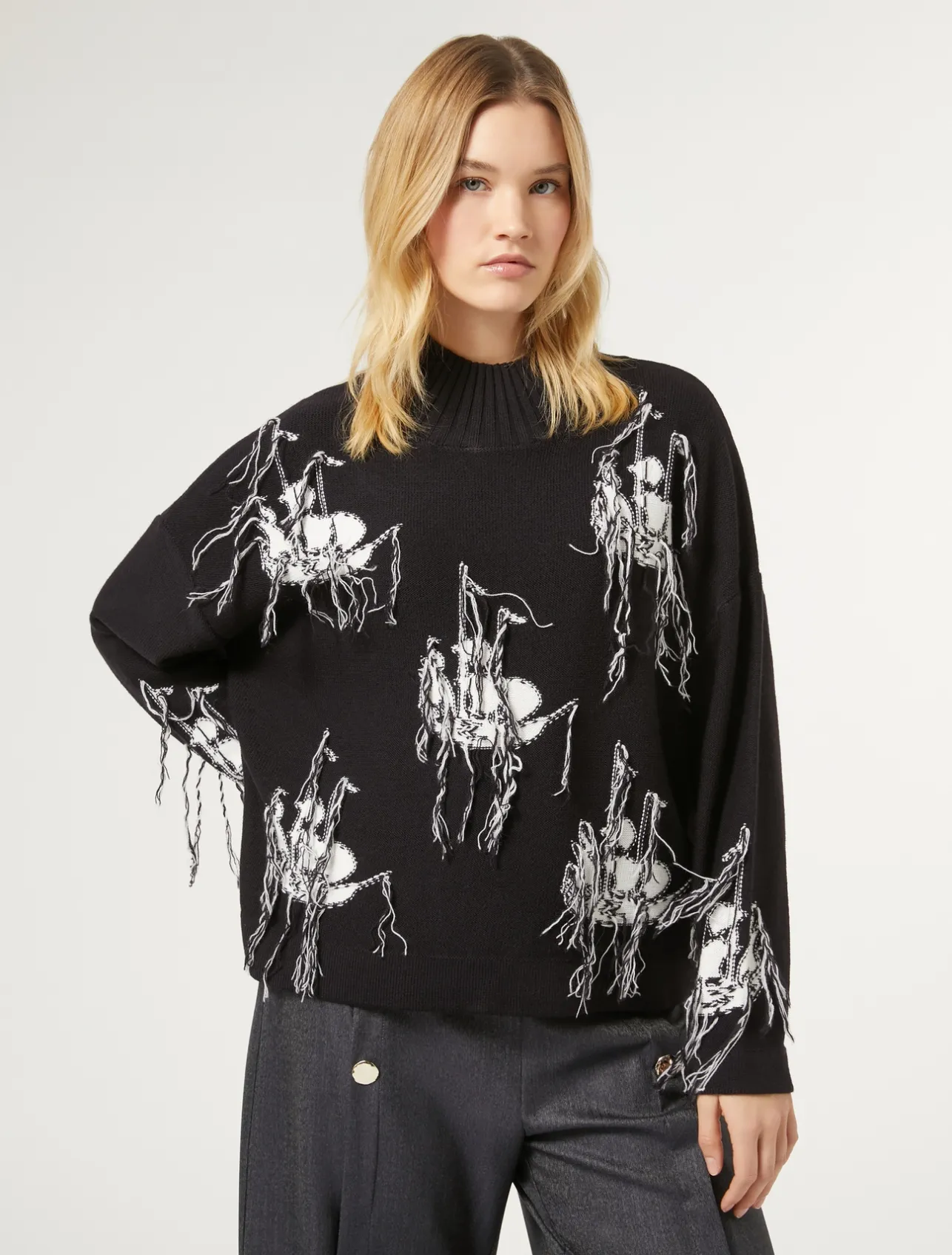 Discount Marina Rinaldi Jacquard wool blend jumper MIDNIGHTBLUE