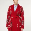 New Marina Rinaldi Jacquard wool-blend cardigan RED