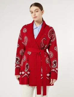 New Marina Rinaldi Jacquard wool-blend cardigan RED