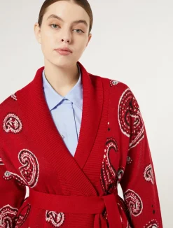 New Marina Rinaldi Jacquard wool-blend cardigan RED