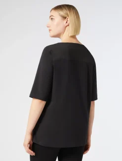Fashion Marina Rinaldi Jersey and poplin T-shirt BLACK