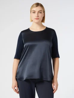 Clearance Marina Rinaldi Jersey and satin T-shirt MIDNIGHTBLUE