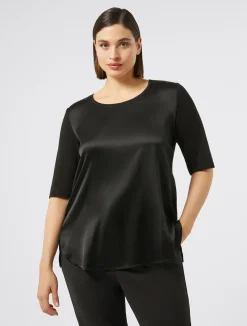 Clearance Marina Rinaldi Jersey and satin T-shirt BLACK