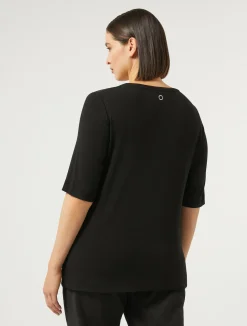 Clearance Marina Rinaldi Jersey and satin T-shirt BLACK
