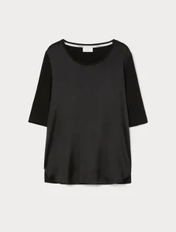 Clearance Marina Rinaldi Jersey and satin T-shirt BLACK