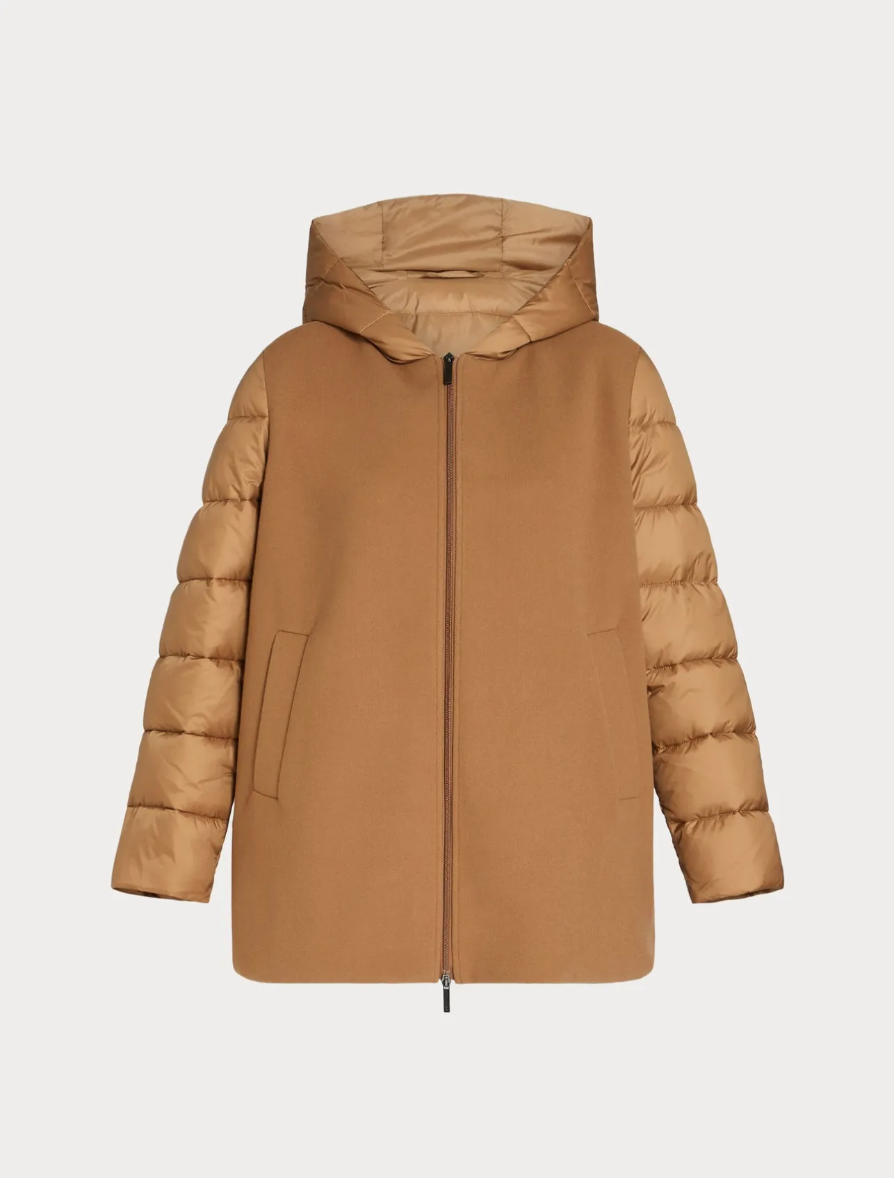 Online Marina Rinaldi Jersey cloth and water-repellent nylon fabric padded jacket HAZELNUTBROWN