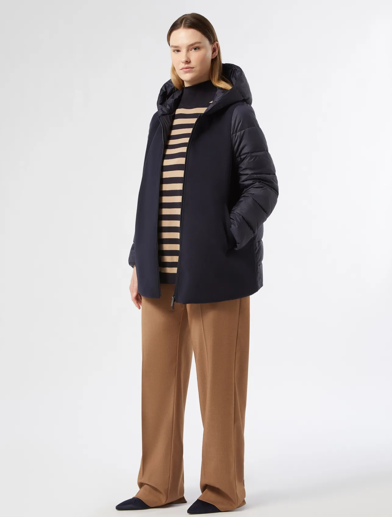 Online Marina Rinaldi Jersey cloth and water-repellent nylon fabric padded jacket MIDNIGHTBLUE