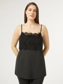 Fashion Marina Rinaldi Jersey top with lace DARKGREY