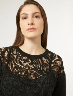 Hot Marina Rinaldi Jumper with macramé embroidery BLACK