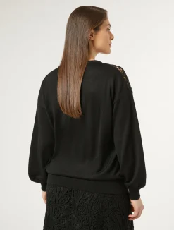 Hot Marina Rinaldi Jumper with macramé embroidery BLACK