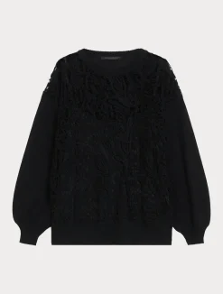 Hot Marina Rinaldi Jumper with macramé embroidery BLACK