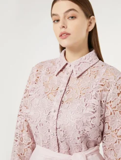 Fashion Marina Rinaldi Lace and silk shirt dress PINK