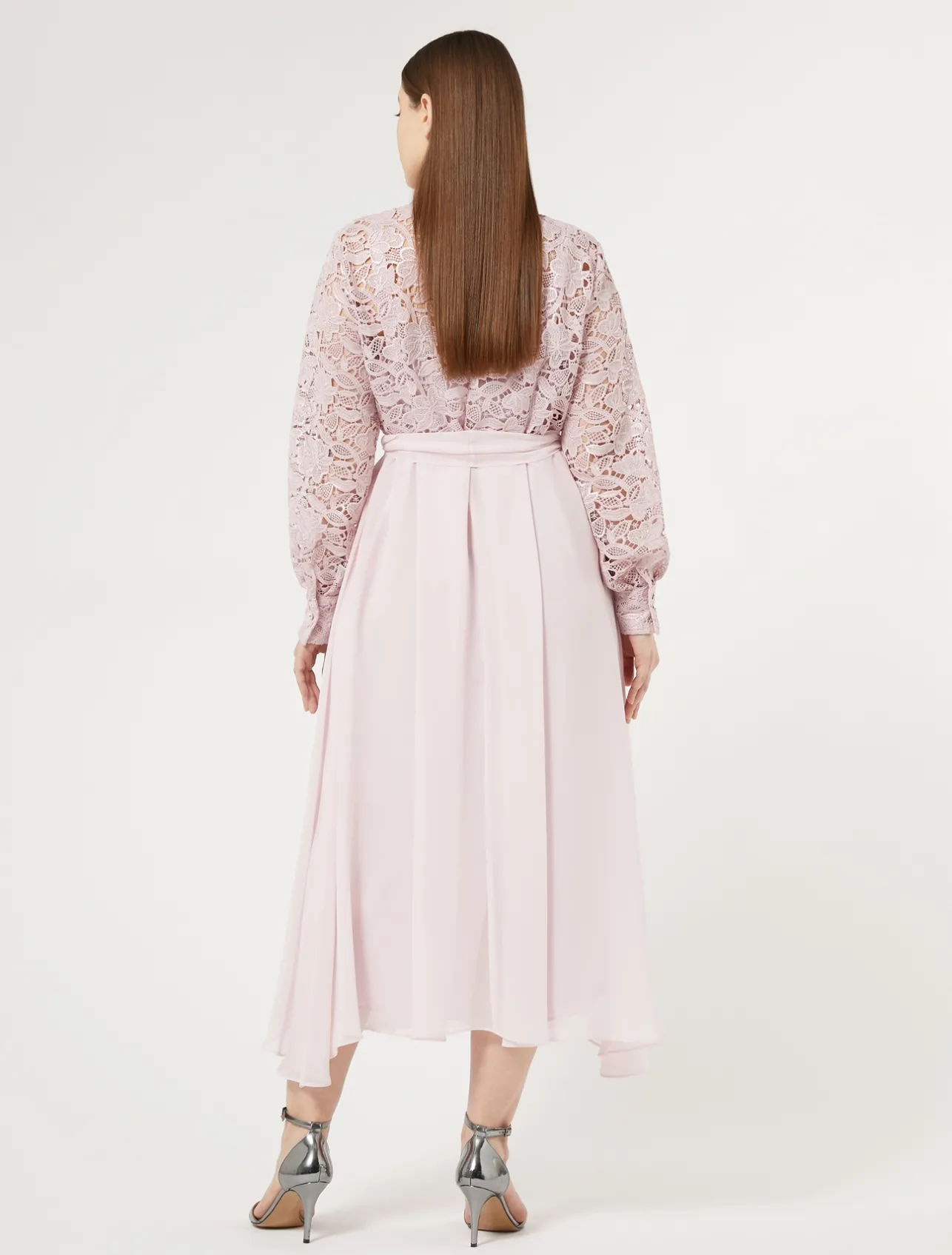 Fashion Marina Rinaldi Lace and silk shirt dress PINK