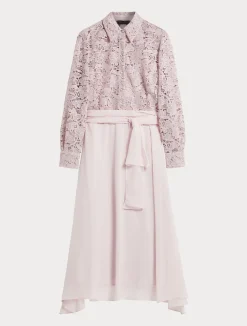 Fashion Marina Rinaldi Lace and silk shirt dress PINK