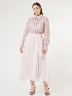 Fashion Marina Rinaldi Lace and silk shirt dress PINK