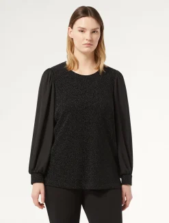 Fashion Marina Rinaldi Lamé jersey and georgette sweatshirt BLACK