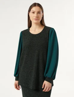 Clearance Marina Rinaldi Lamé jersey and georgette sweatshirt DARKGREEN