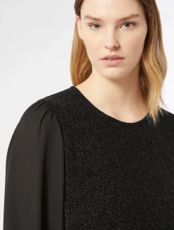 Fashion Marina Rinaldi Lamé jersey and georgette sweatshirt BLACK