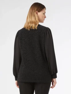 Fashion Marina Rinaldi Lamé jersey and georgette sweatshirt BLACK
