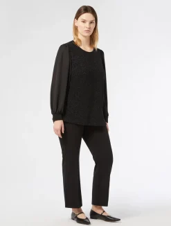 Fashion Marina Rinaldi Lamé jersey and georgette sweatshirt BLACK