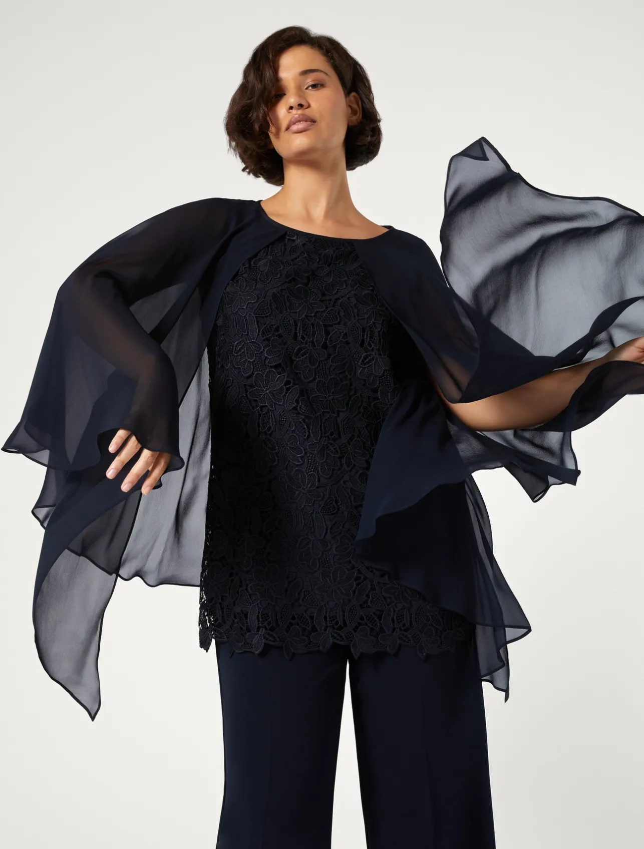 Clearance Marina Rinaldi Laminated macramé tunic MIDNIGHTBLUE