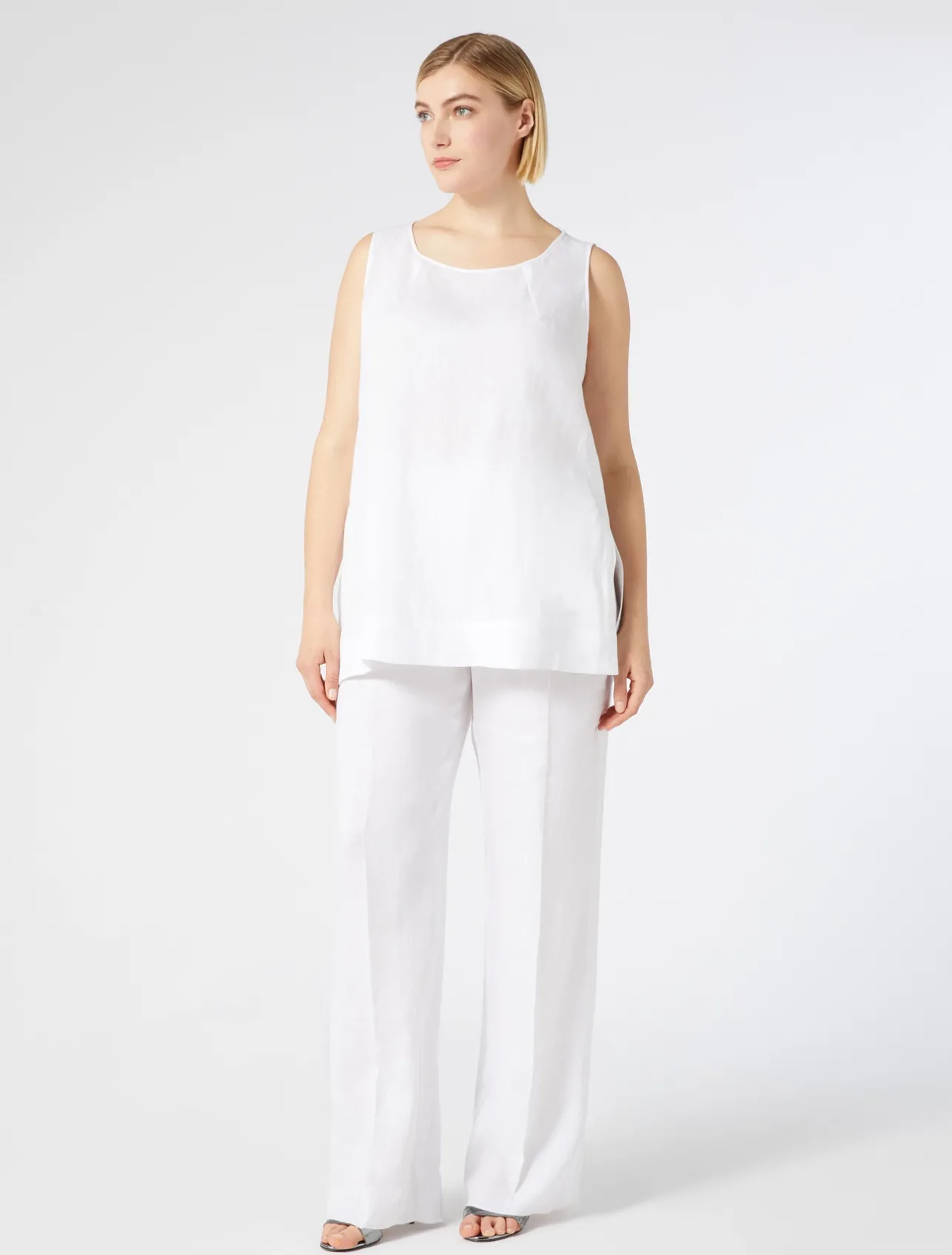 Fashion Marina Rinaldi Linen canvas trousers OPTICALWHITE