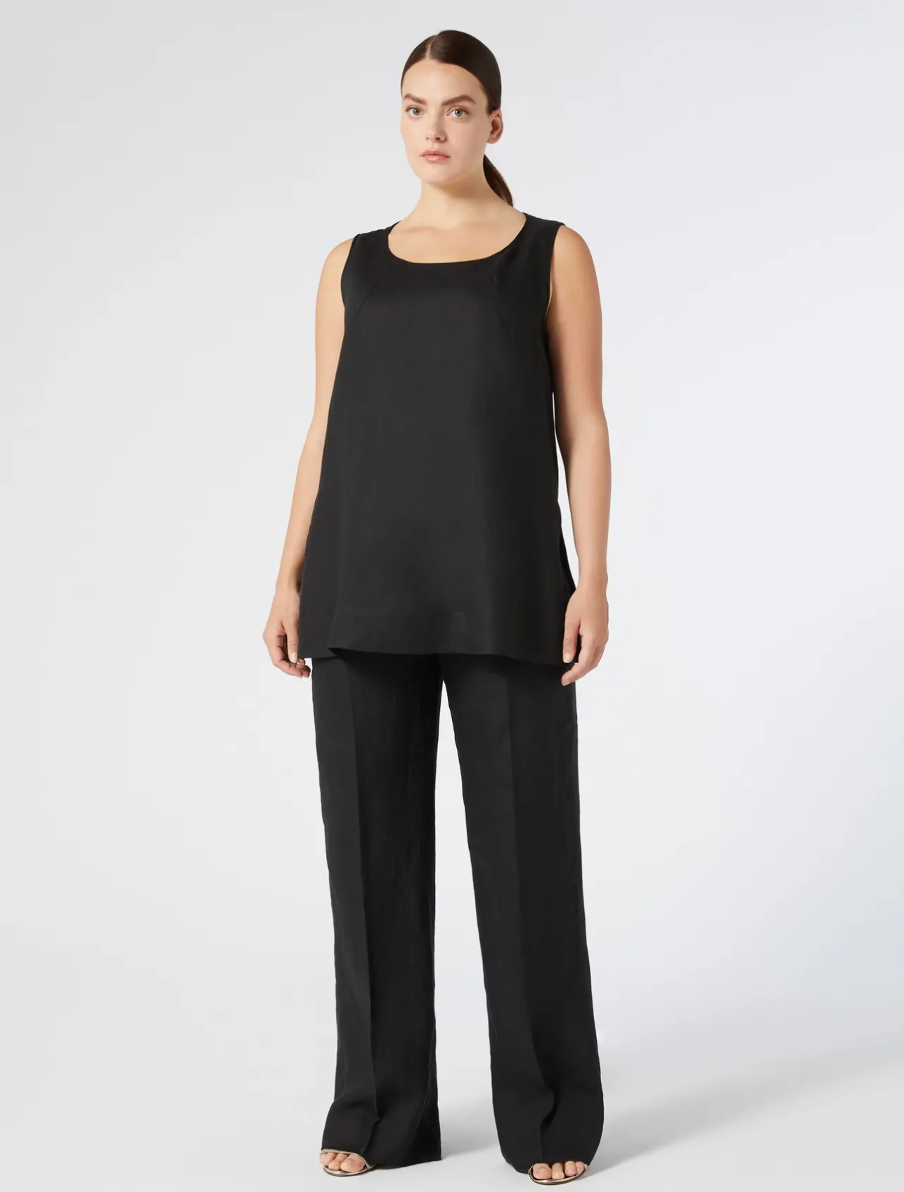 Best Marina Rinaldi Linen canvas trousers BLACK