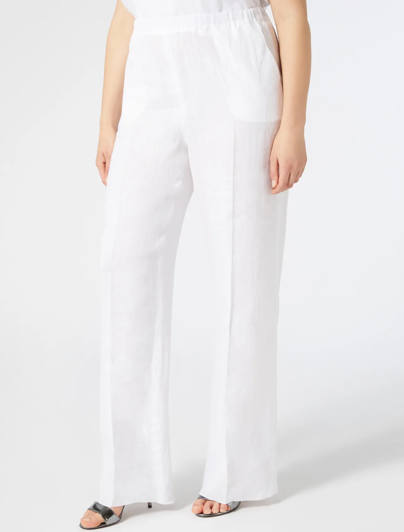 Fashion Marina Rinaldi Linen canvas trousers OPTICALWHITE